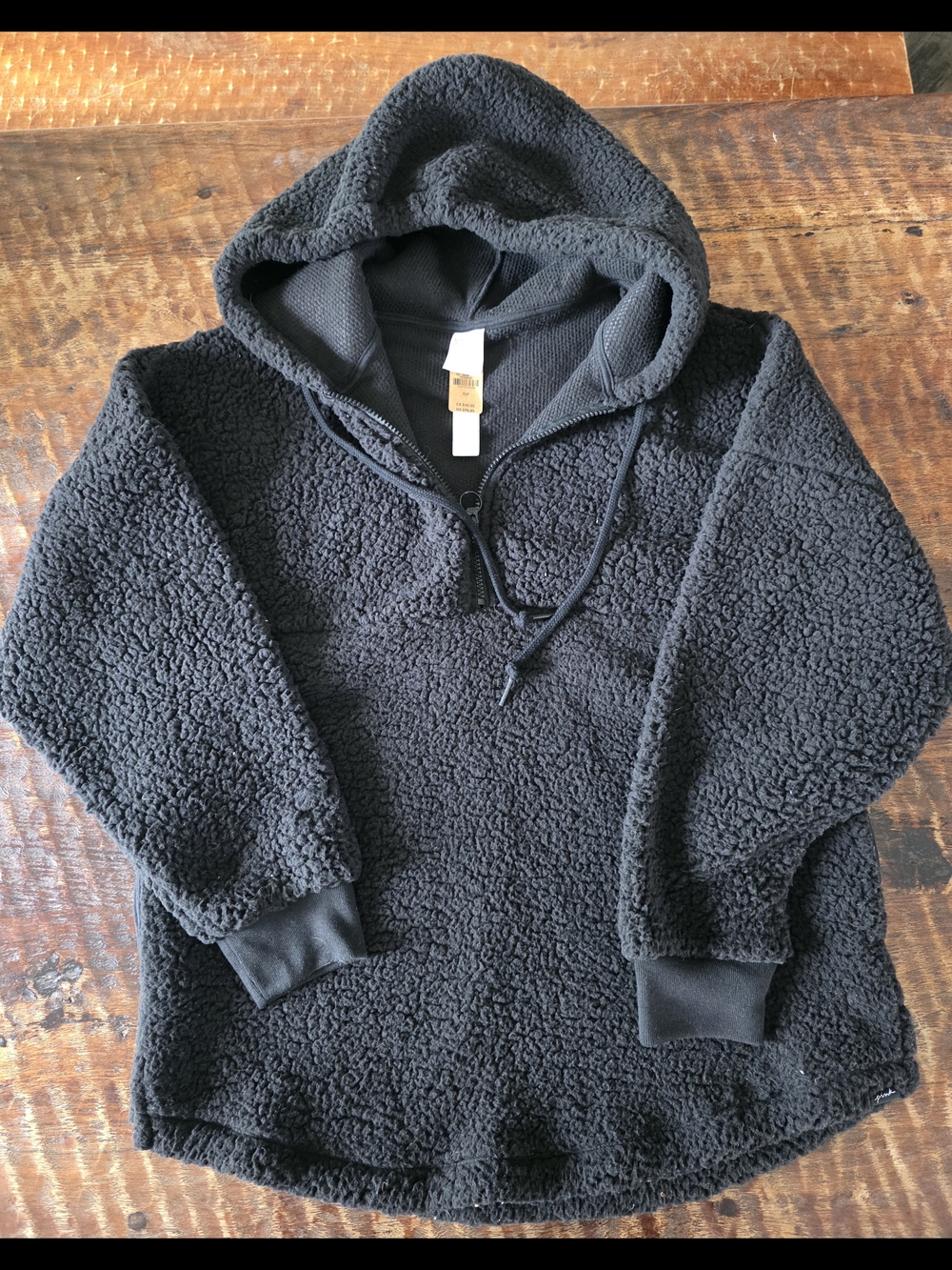 NWT PINK Victoria’s Secret Black Sherpa Half Zip Hoodie Pullover